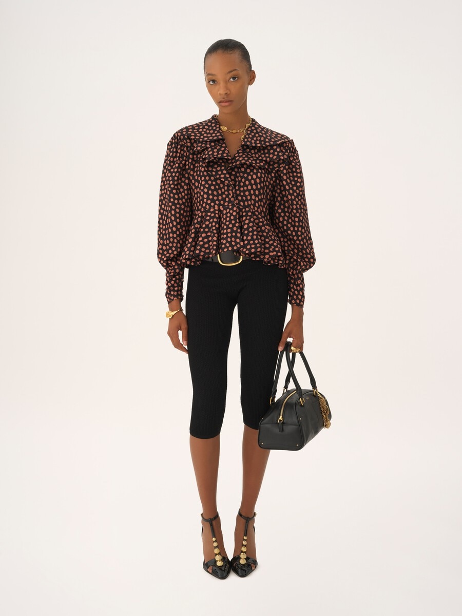 V-neck ruffled top in silk jacquard - 3