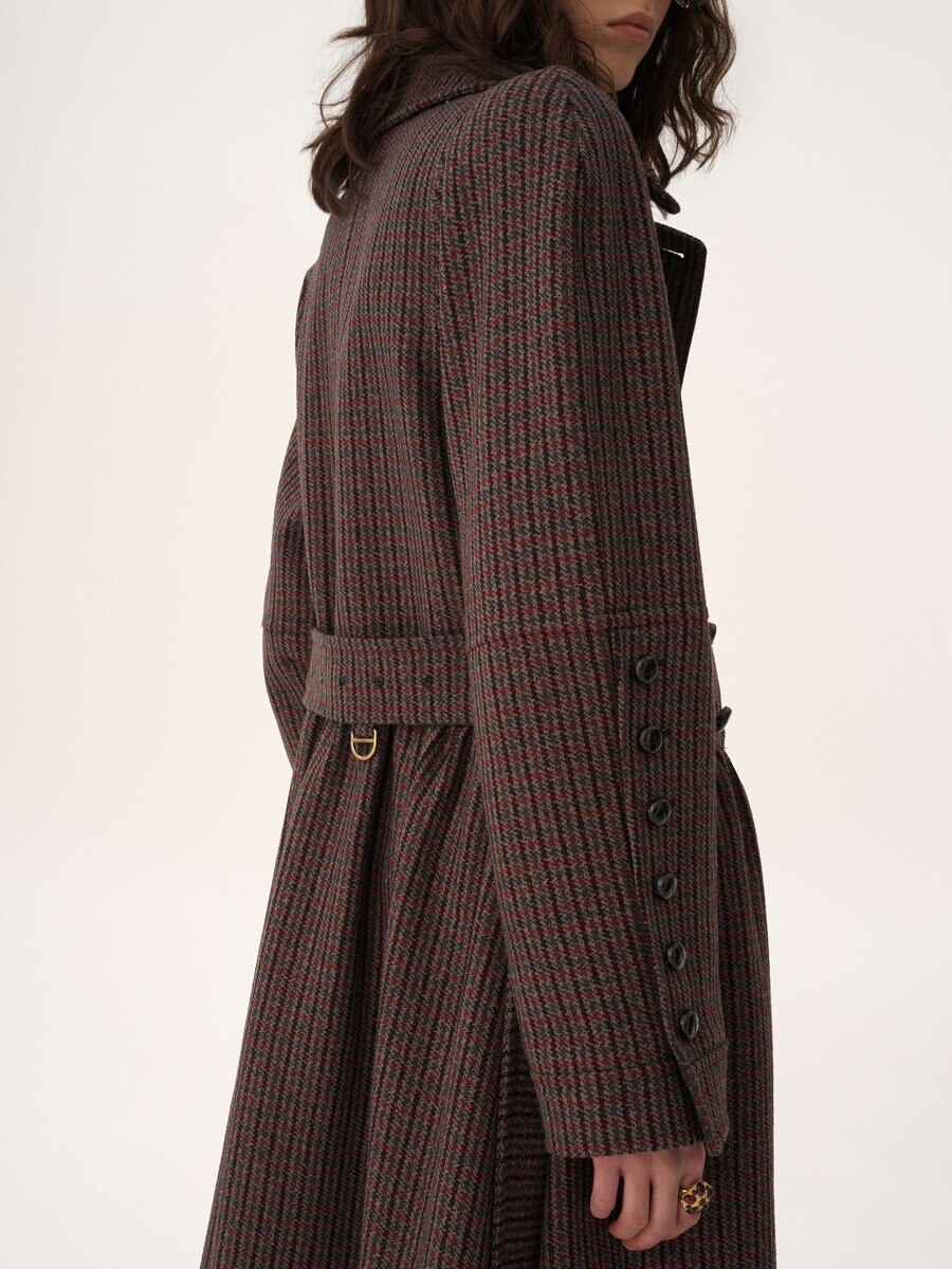 Double-breasted riding coat in houndstooth wool - 6