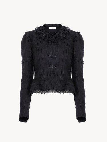 Veste ajust&eacute;e en soie jacquard m&eacute;lang&eacute;e et dentelle - 2