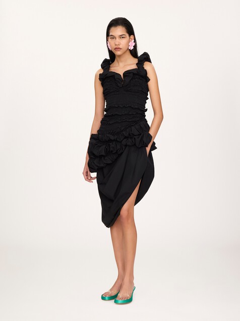 Ruched bustier midi dress in cotton poplin