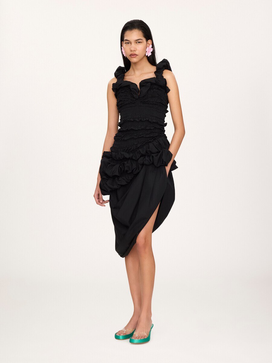 Ruched bustier midi dress in cotton poplin - 2