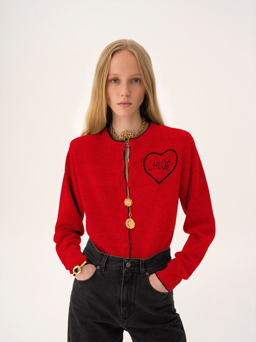 Cardigan aderente con logo in maglia di lana e cashmere - 4