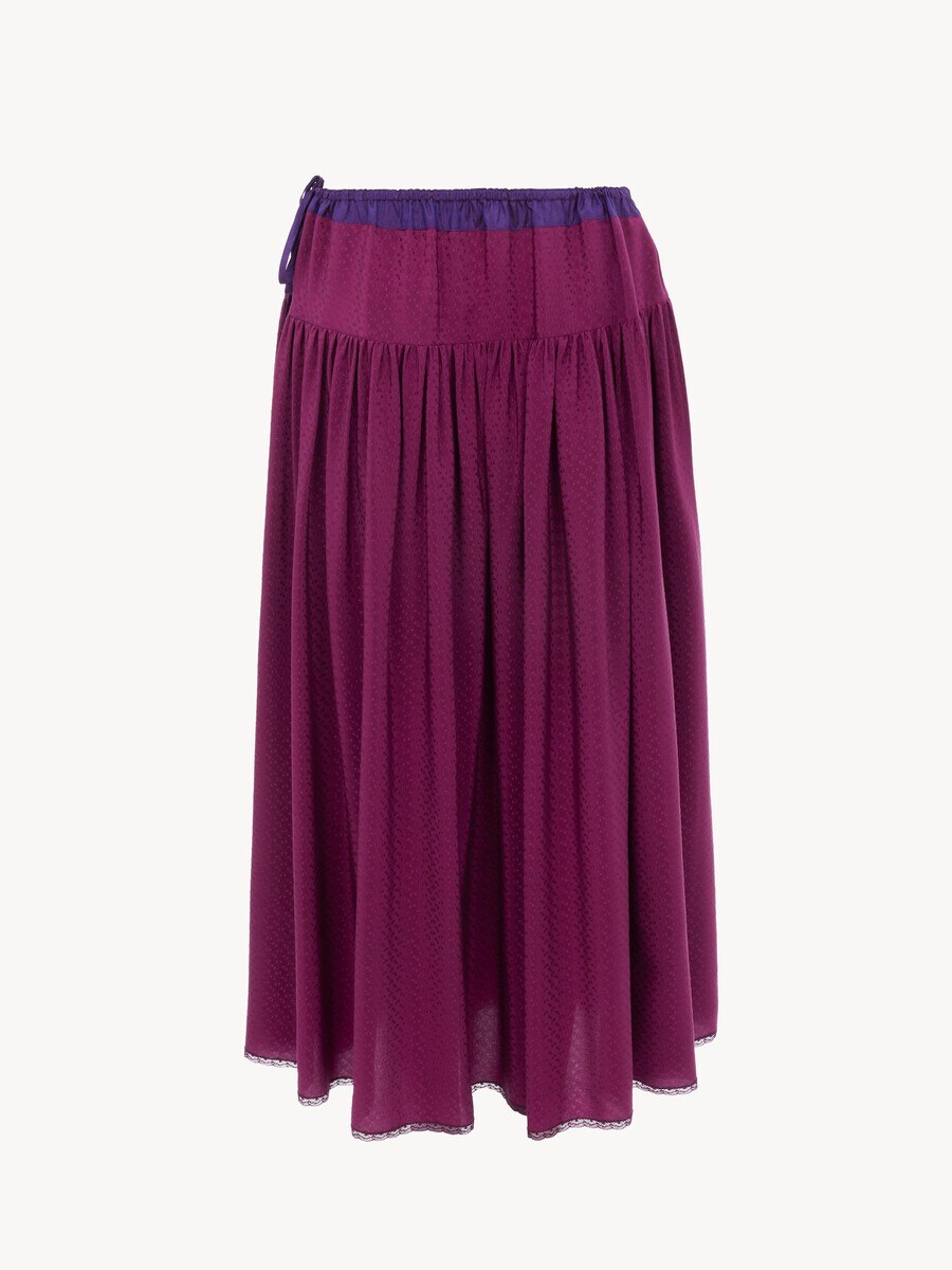 Gathered long skirt in silk jacquard & lace - 2