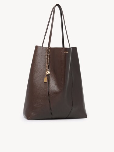 Large Chloé Spin tote bag in grained leather Kohl Brown - Chloé