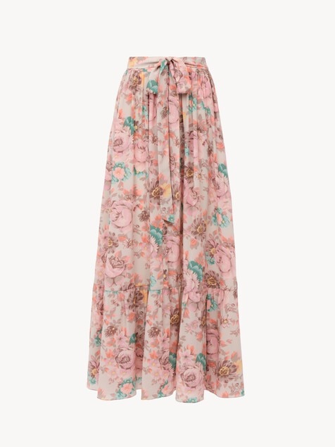 Gathered midi skirt in cr&ecirc;pe de chine