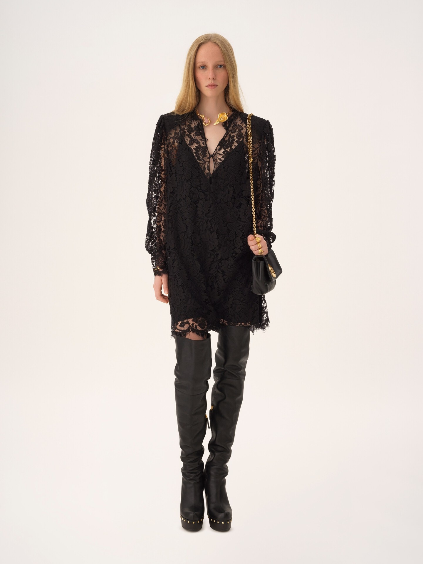 Long-sleeve mini dress in lace - 3