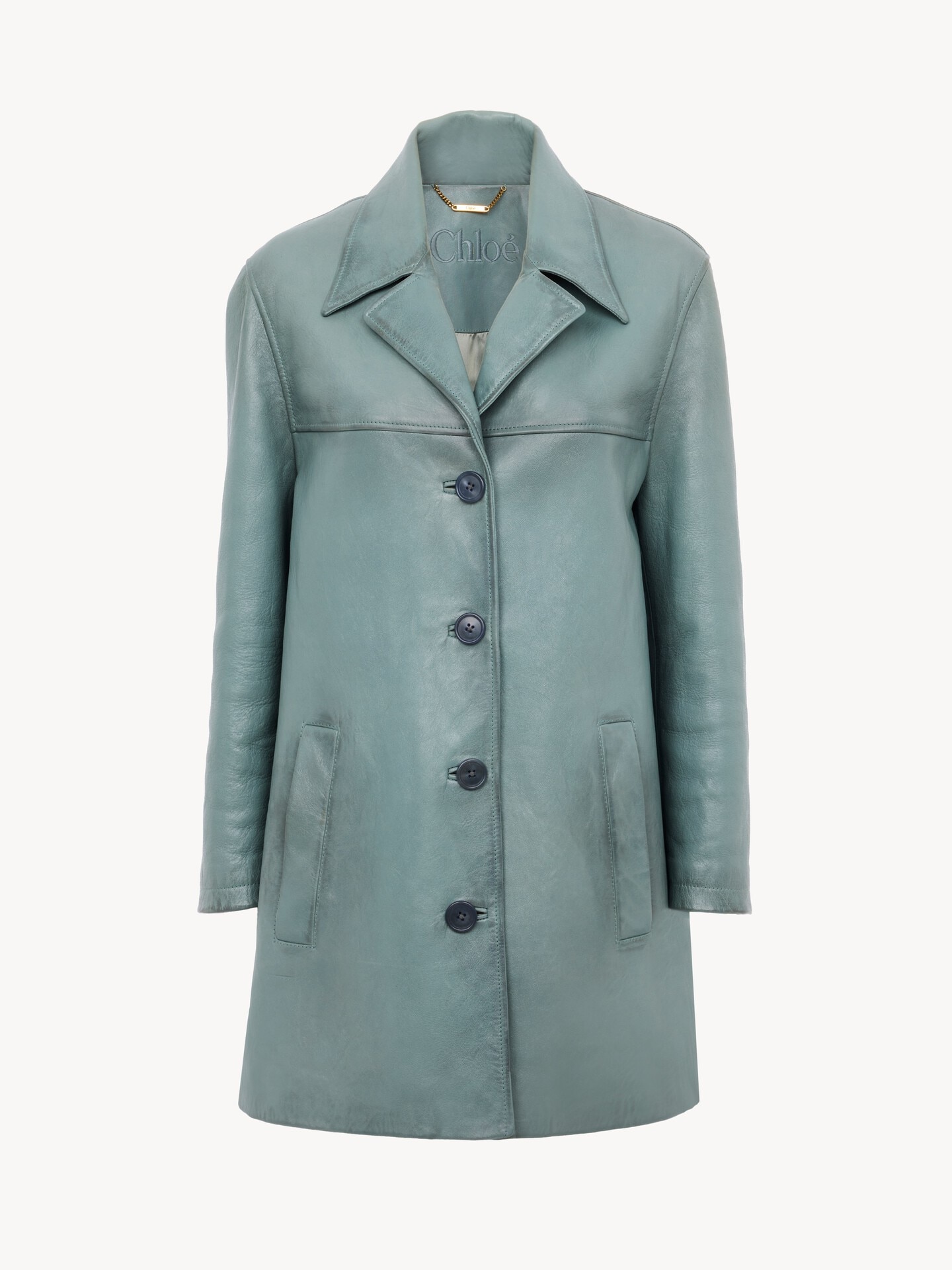 Einreihige lange Jacke aus Leder - 2