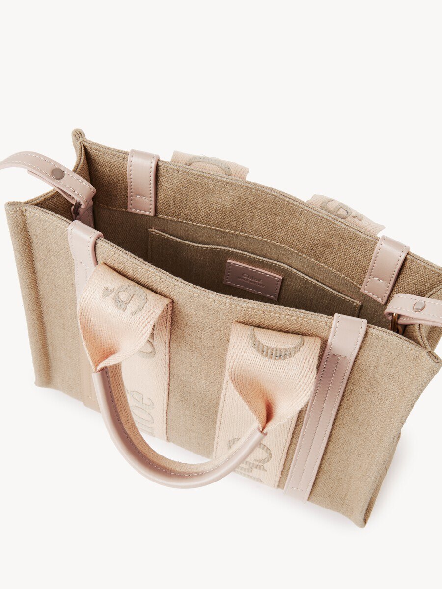 Small Woody tote bag in linen - 5