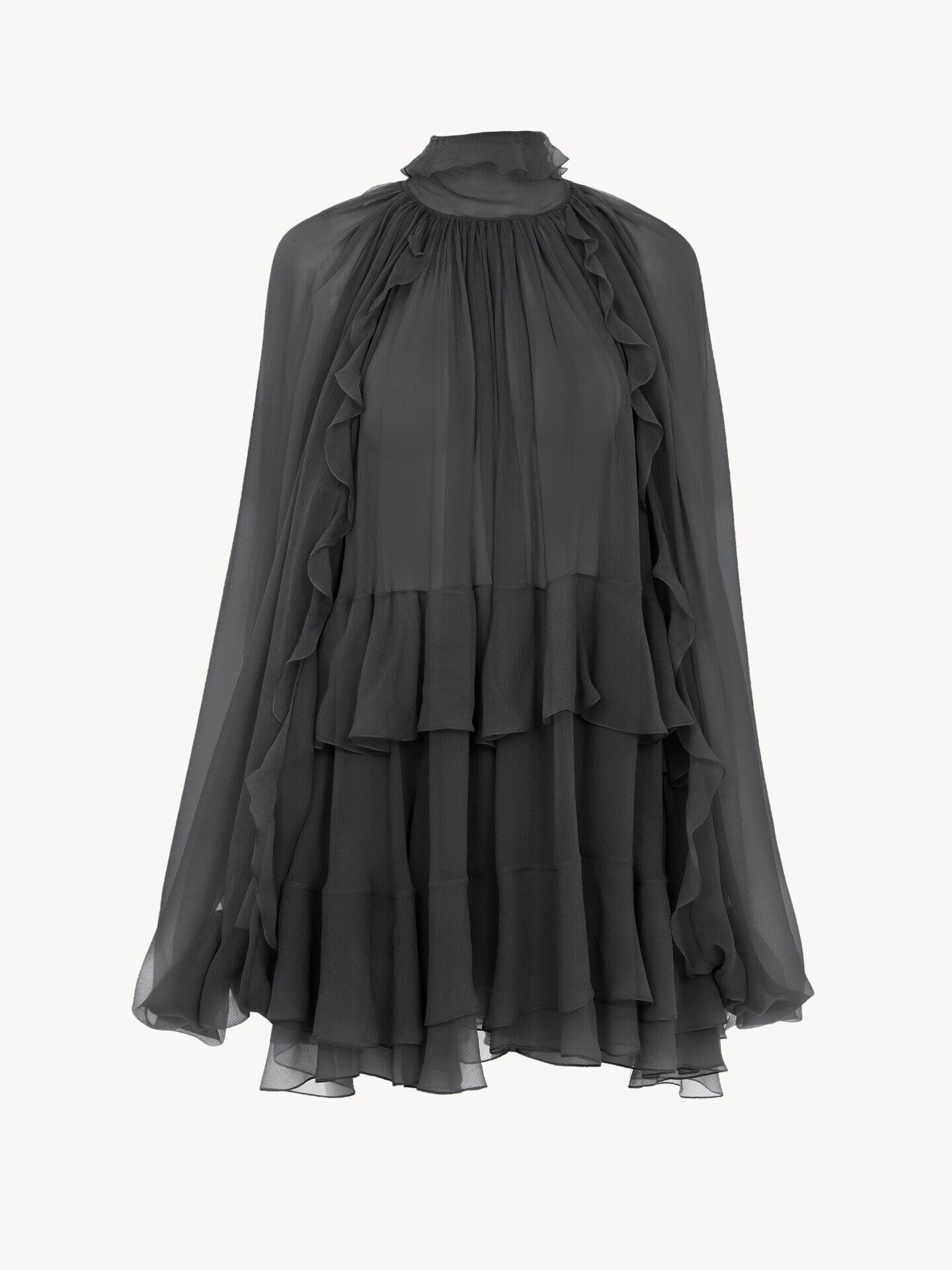 Mini cape dress in silk mousseline - 2