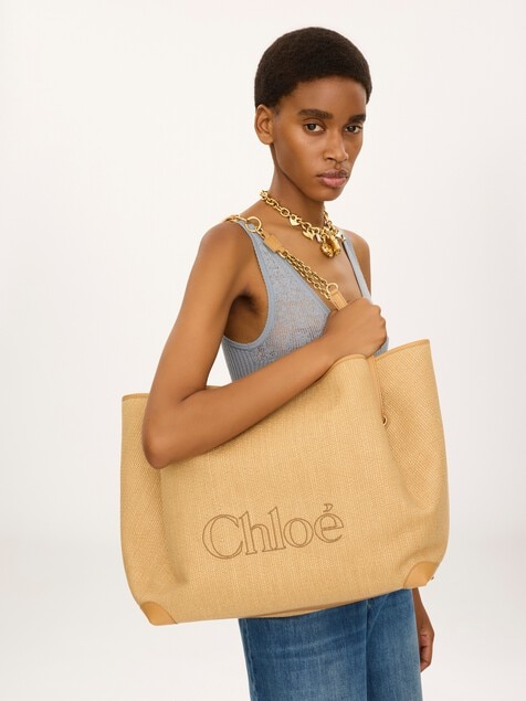 Large Chlo&eacute; Clover double carry bag in raffia-effect fibres