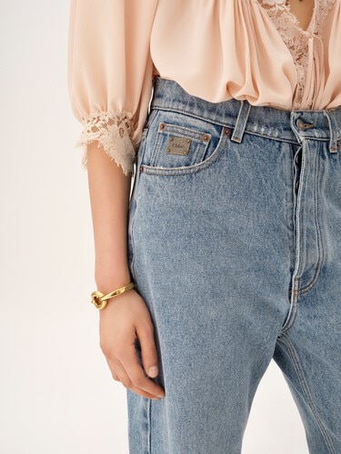 High-rise tapered jeans in denim - 6