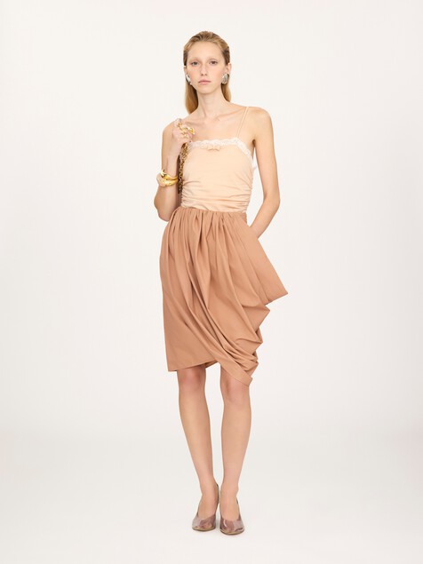 Knee-length wrap skirt in cotton poplin