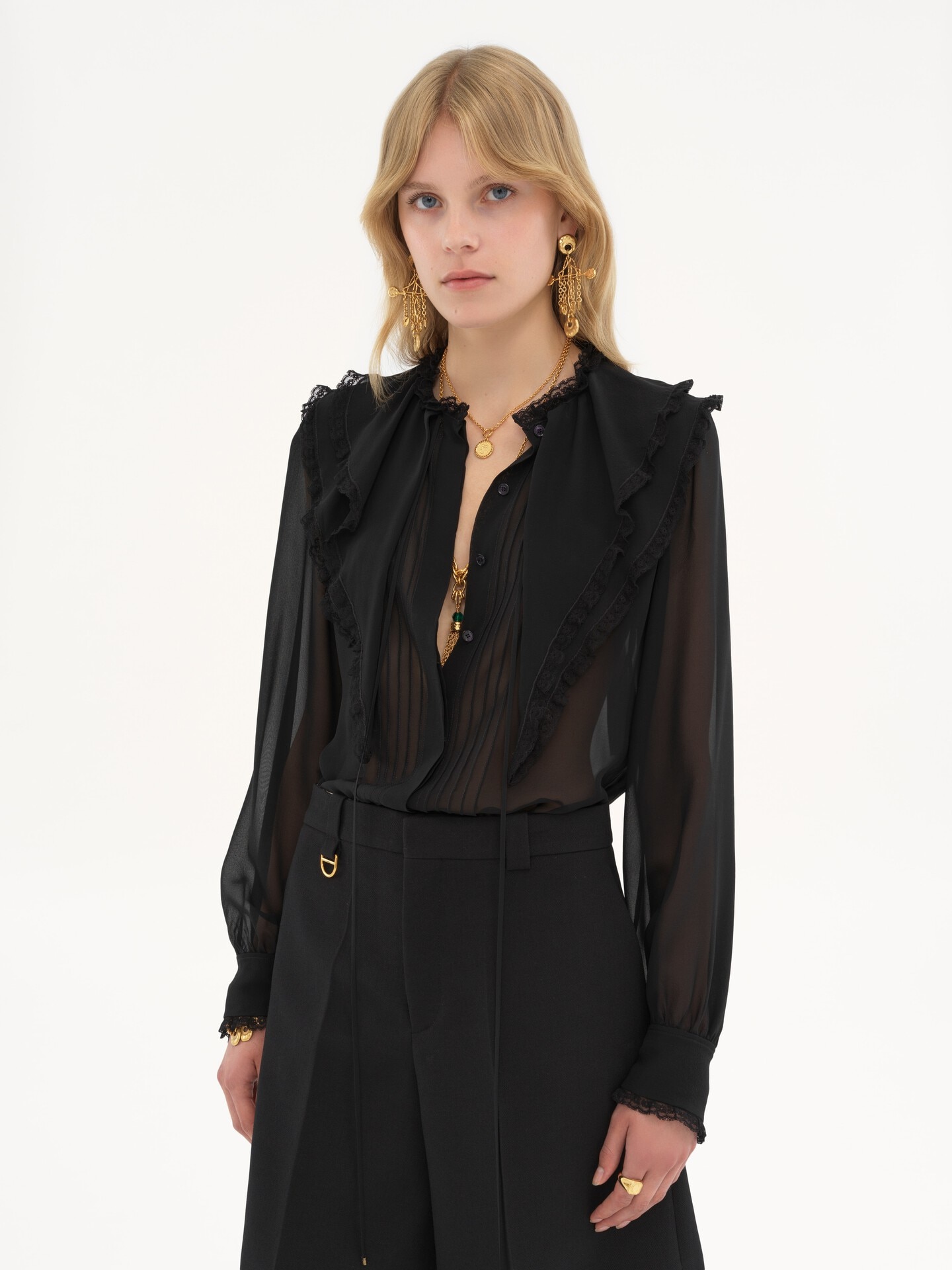 Blouse &agrave; volants en georgette de soie - 4