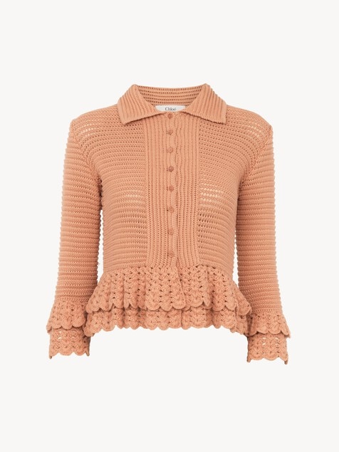Fitted ruffled cardigan in crochet knit
