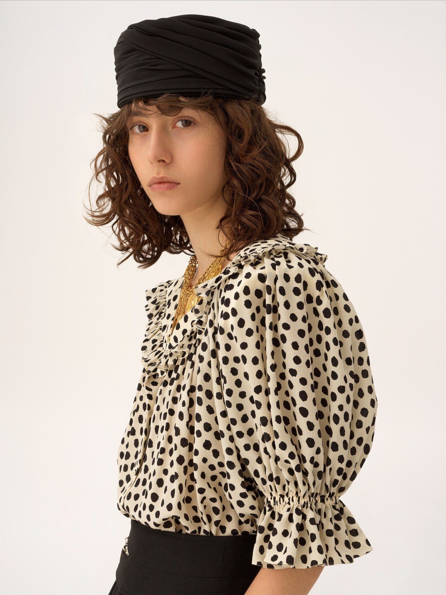 Puff-sleeve ruffle top in cr&ecirc;pe de chine - 8