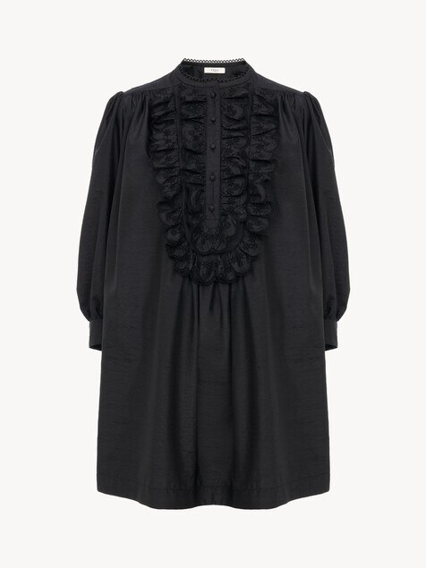 Long-sleeve mini dress in technical taffeta