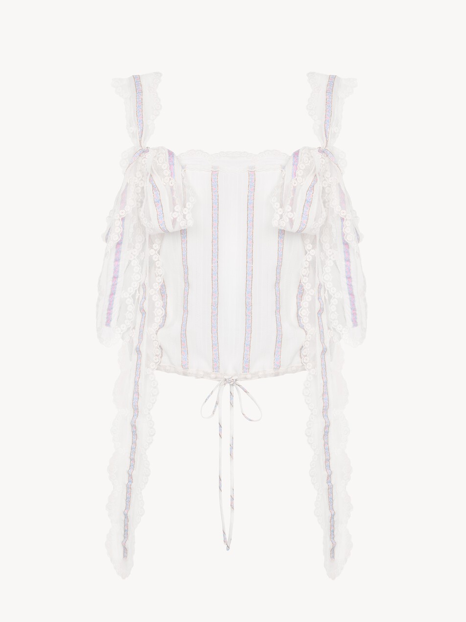 Cropped-Top aus Seidenlurex-Jacquard und Spitze