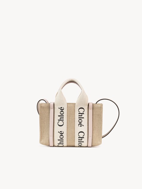 Mini Woody tote bag in linen