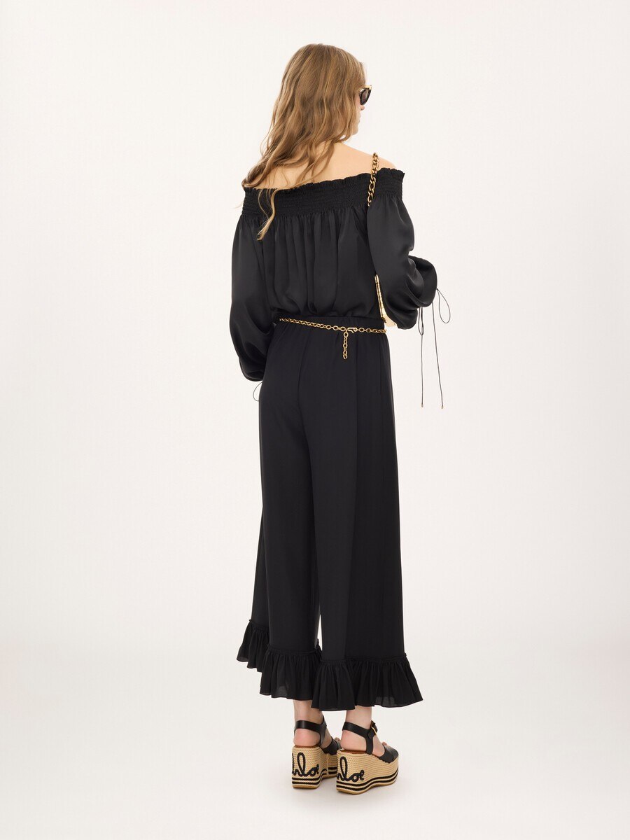 Cropped fluid trousers in cr&ecirc;pe de chine - 6