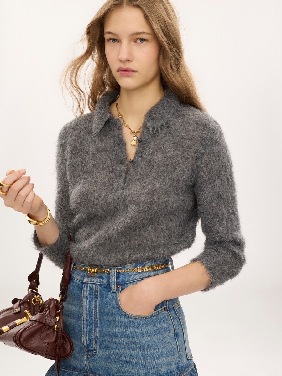 Polo sweater in an alpaca wool-blend knit - 4