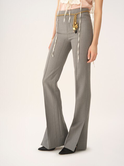 Pantalon tailleur en laine chin&eacute;e