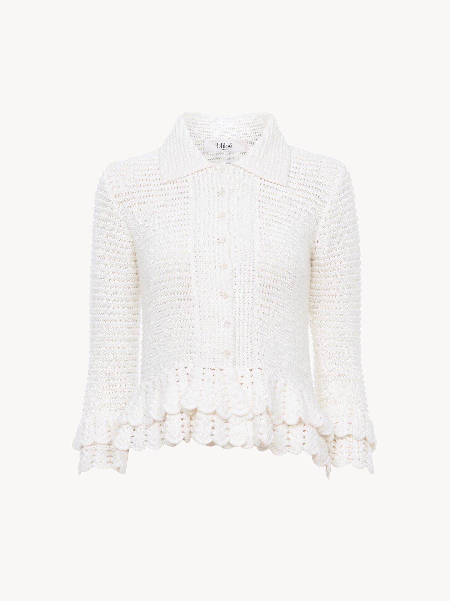C&aacute;rdigan ajustado con volantes de punto de croch&eacute; - 1