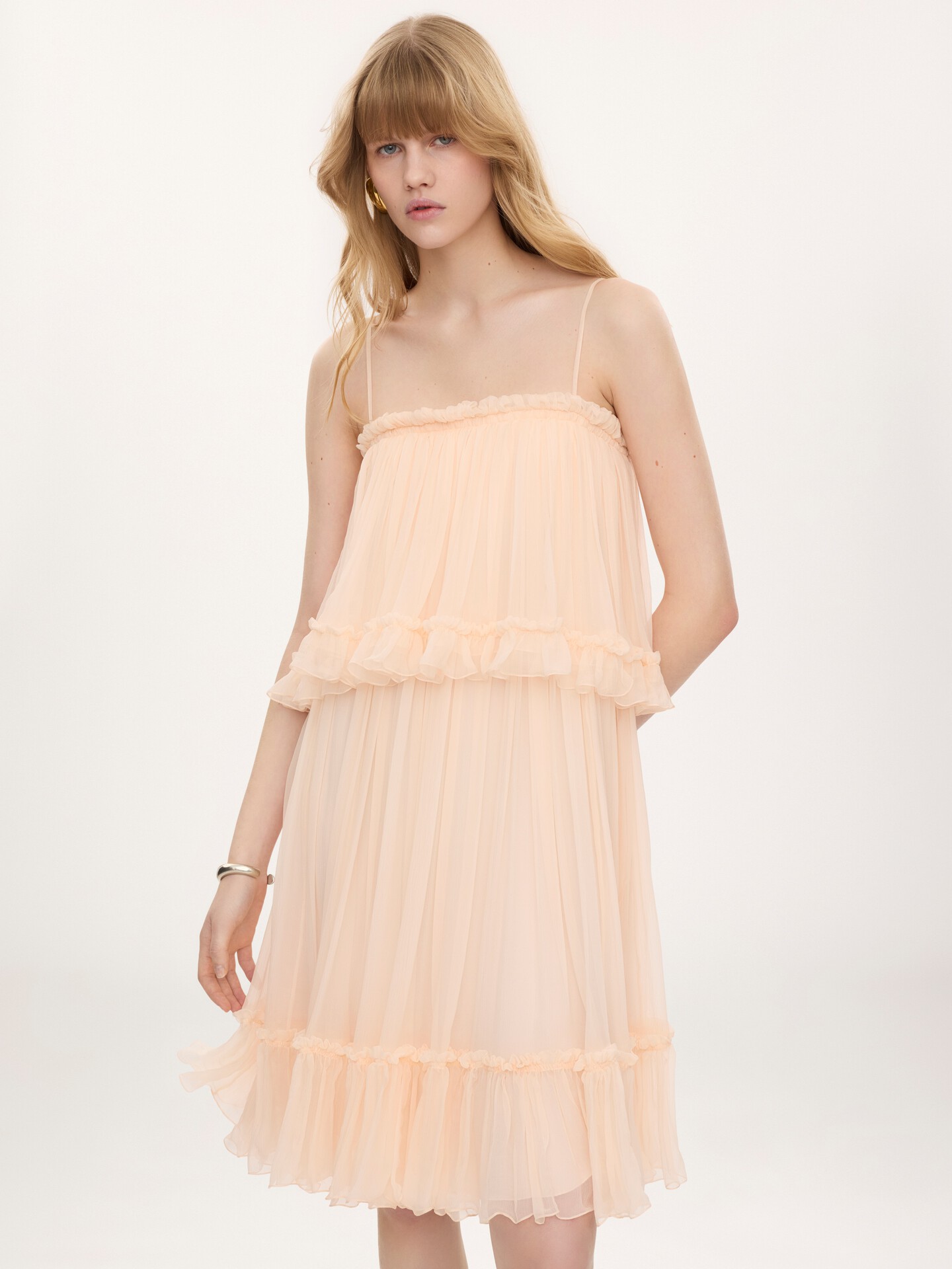 Thin-strap mini dress in silk mousseline - 4