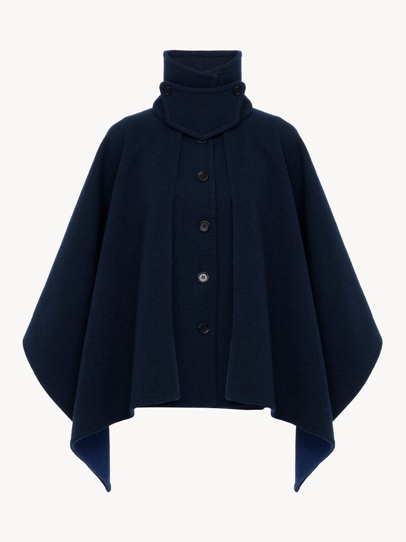 High-neck short cape coat in washed double-face wool by Chloé