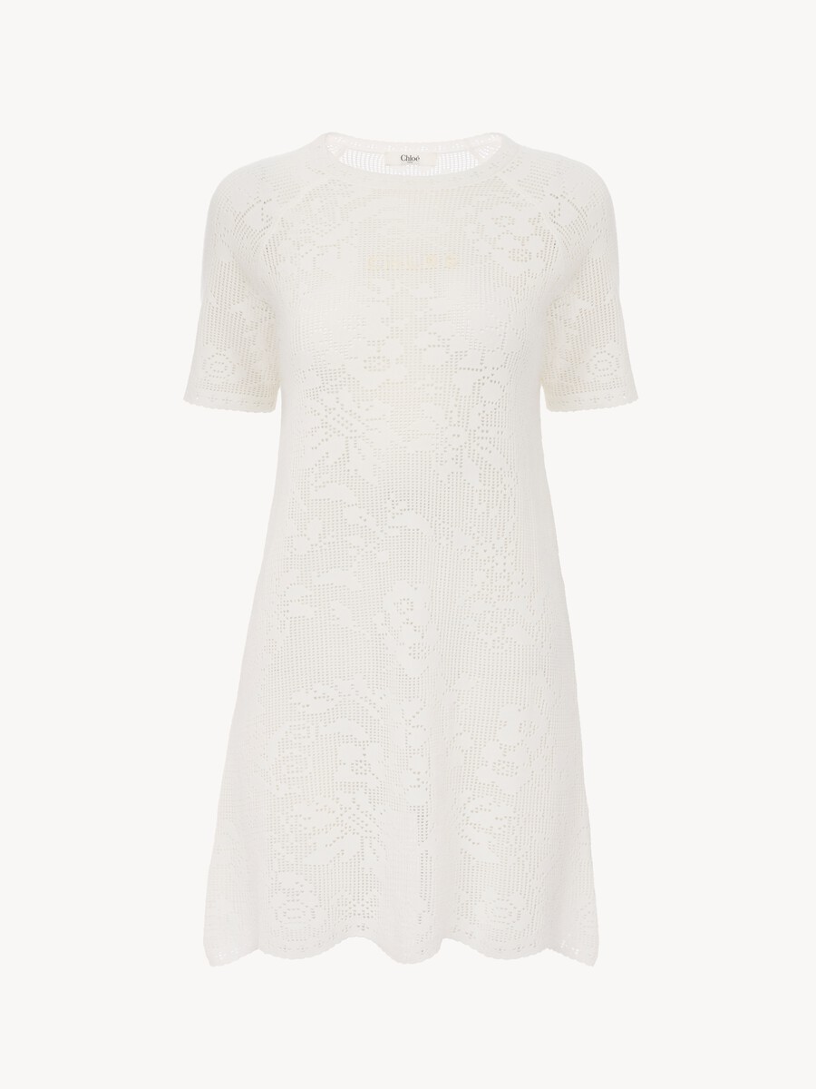 Short-sleeve fitted mini dress in a cotton knit - 2