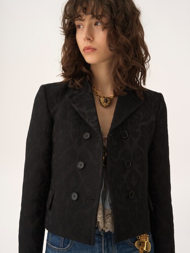 Zweireihige, k&ouml;rperbetont geschnittene Jacke aus Wollmix-Jacquard - 6