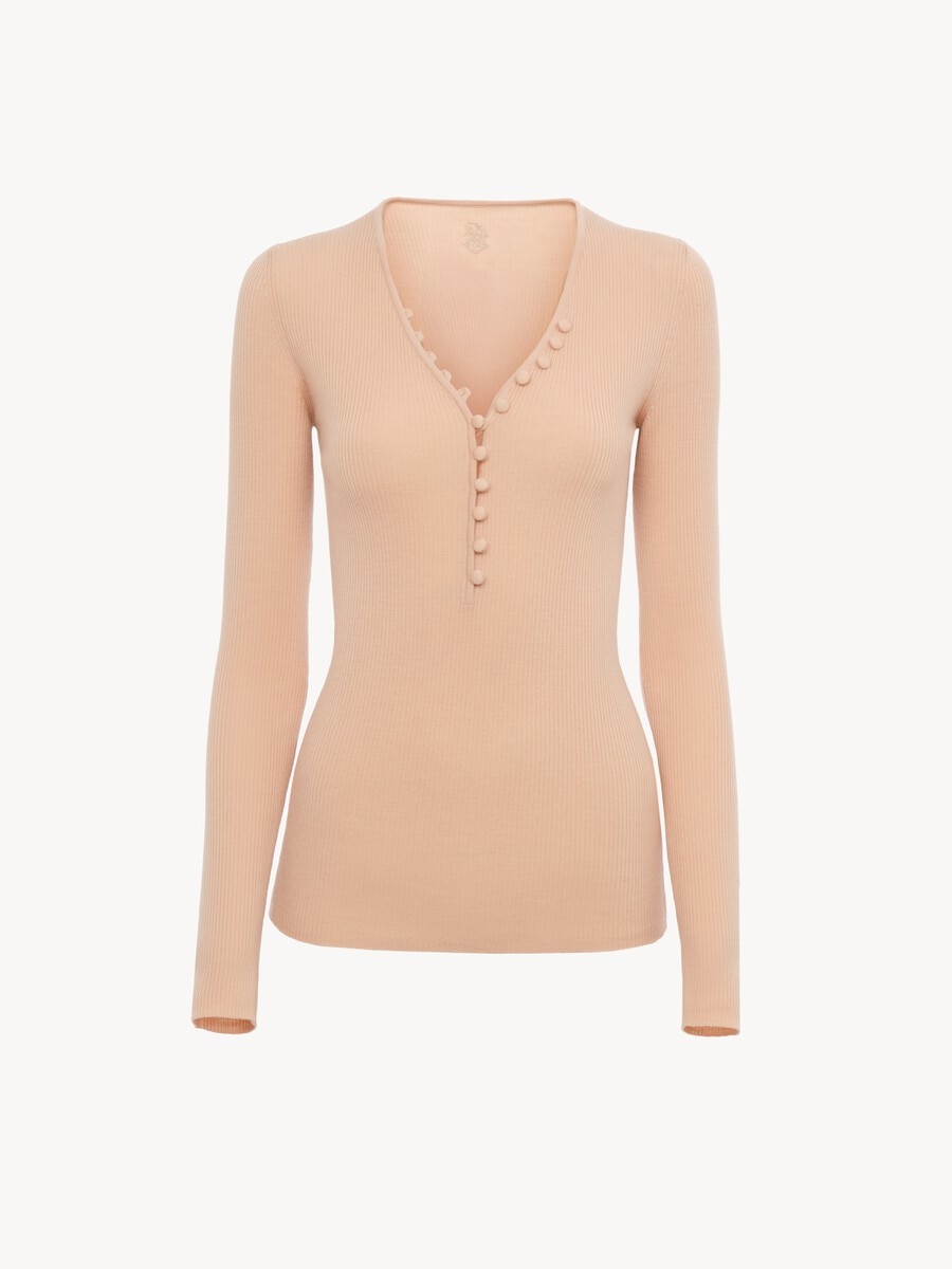 Pull henley en maille de laine m&eacute;rinos - 1