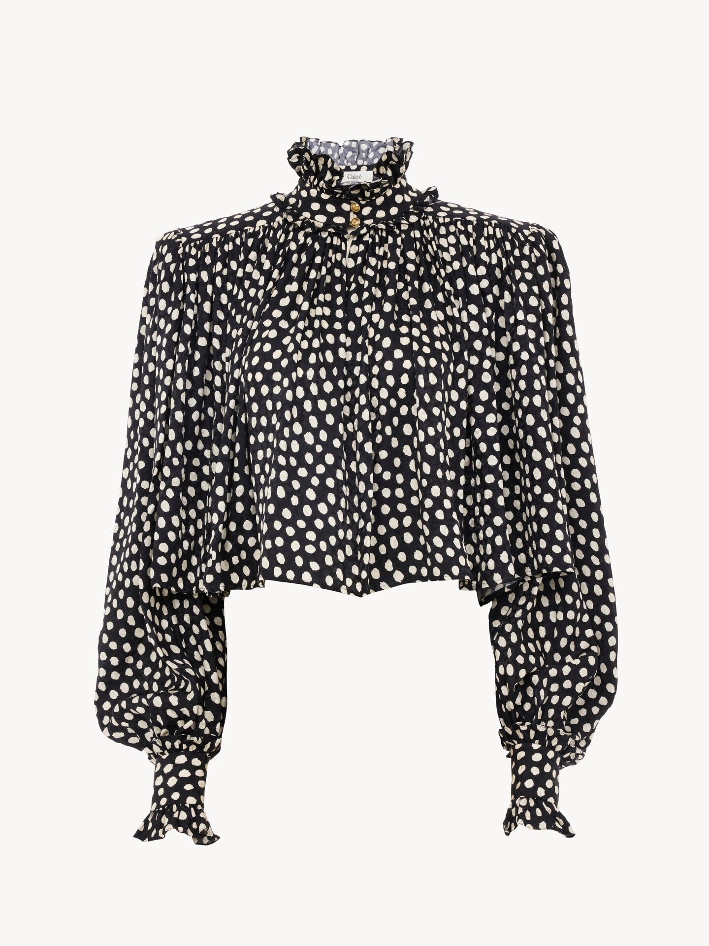 Top oversize fronc&eacute; col montant en soie jacquard - 2