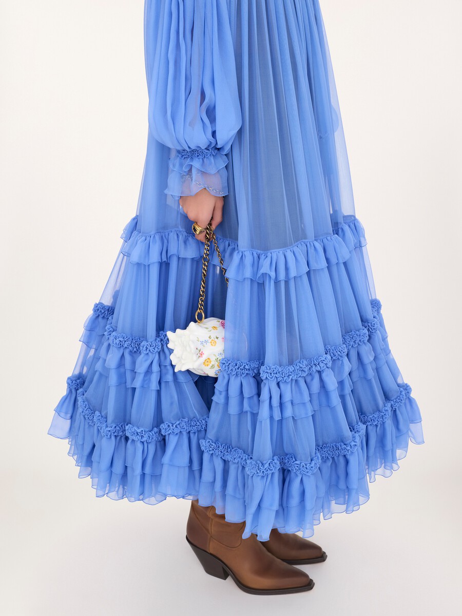 Off-the-shoulder long dress in silk mousseline - 8
