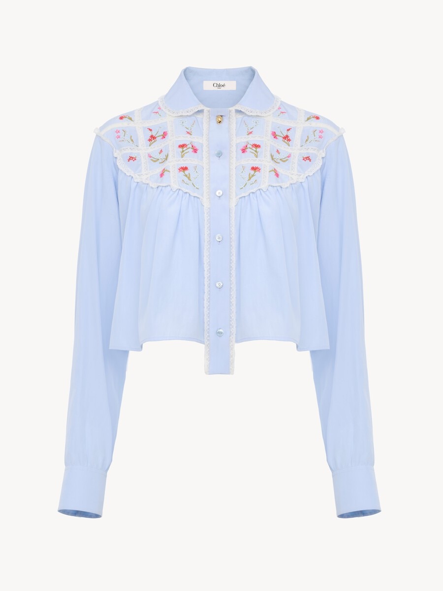 Cropped blouse in silk, cotton poplin & lace - 2