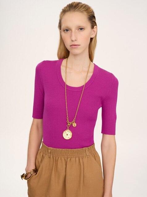 Short-sleeve sweater in a wool knit