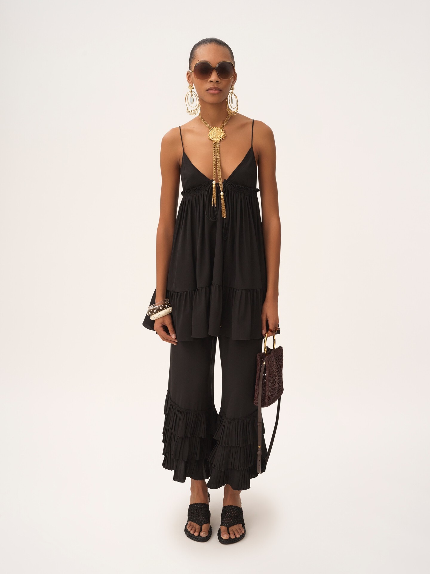 Fluid wide-leg pants in cr&ecirc;pe de chine - 3