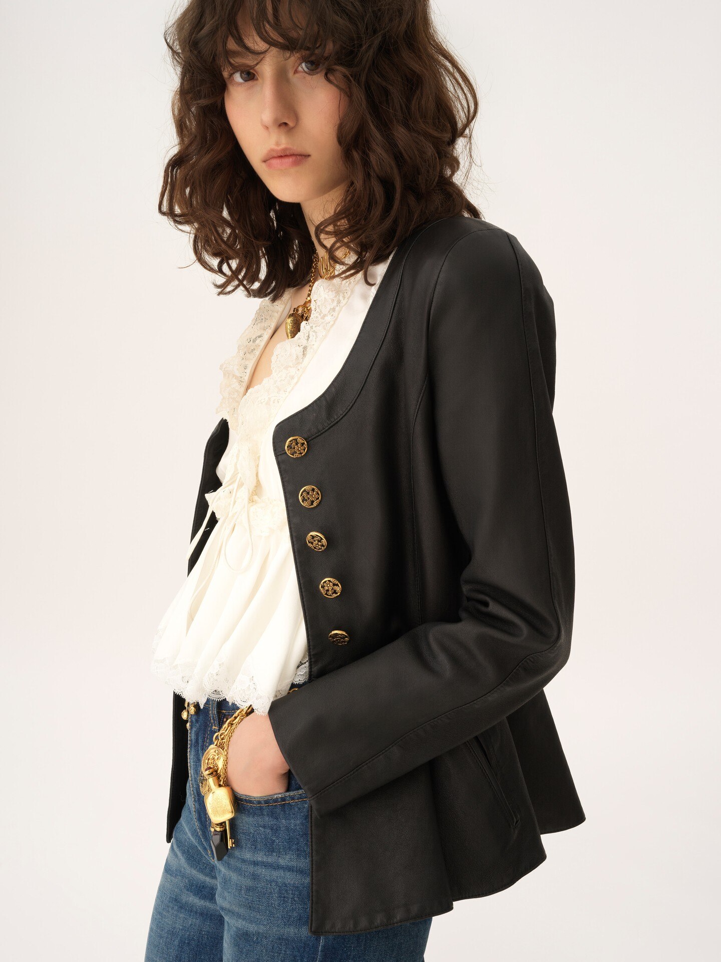 Peplum riding jacket in leather - 4