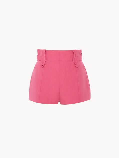 Mini shorts a vita alta in misto lino e cotone
