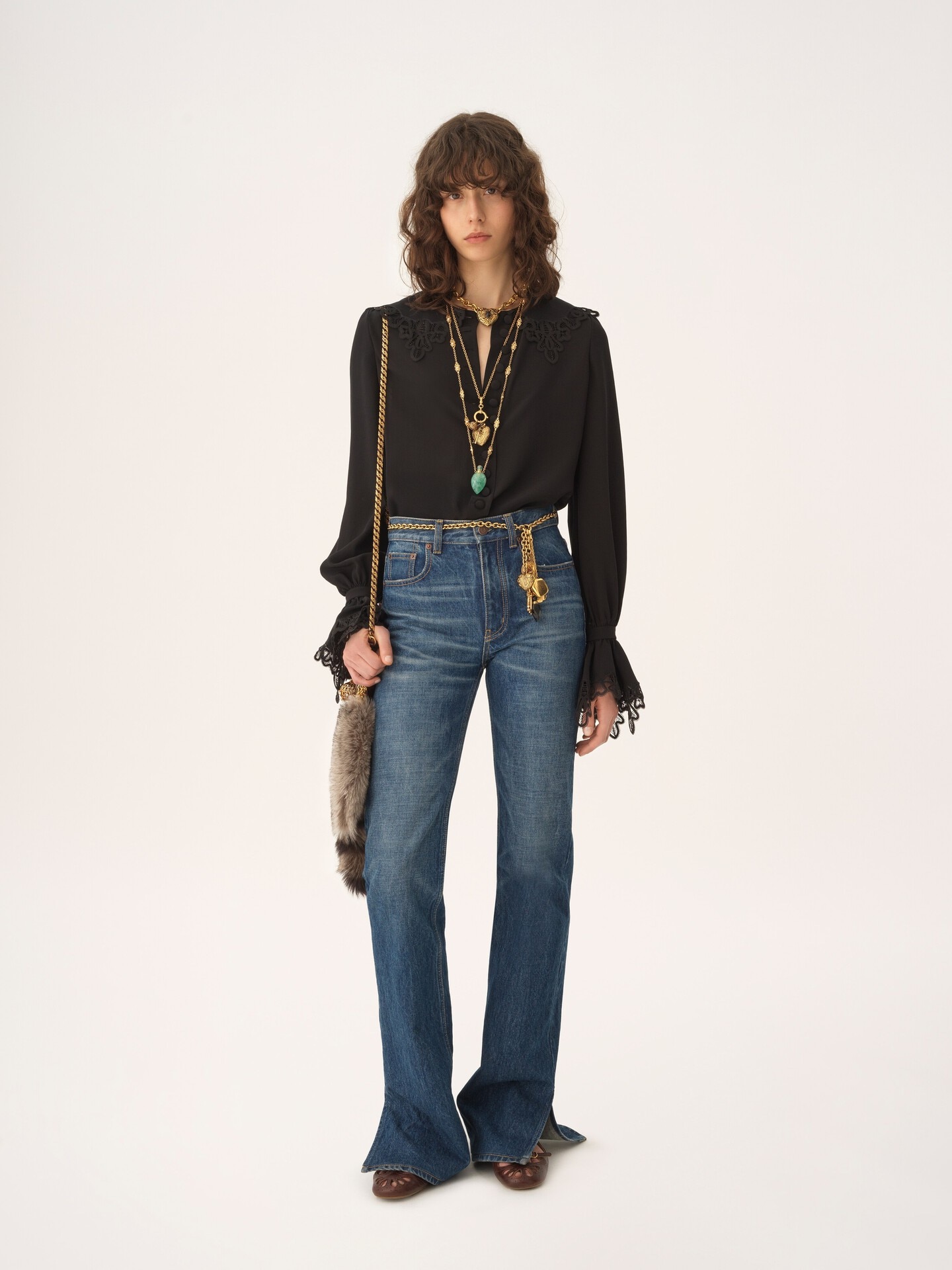 Fluid blouse in cr&ecirc;pe de chine & lace - 3
