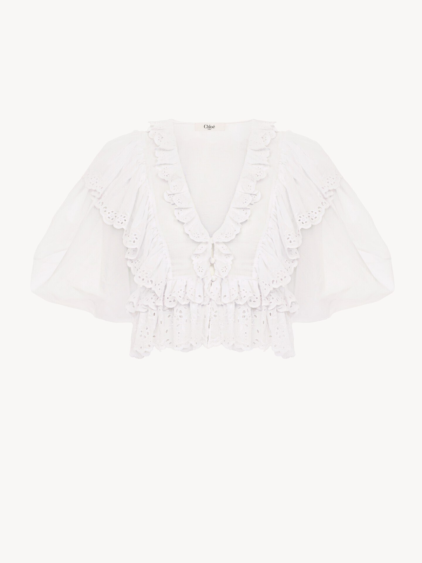 Cropped V-neck ruffle top in cotton voile - 2.0