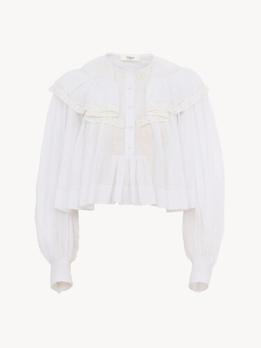 Cropped ruffled top in cotton voile & lace - 2