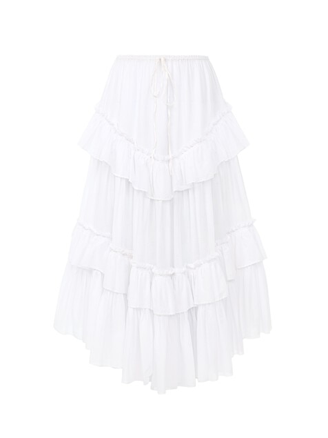 Layered ruffled midi skirt in cotton voile