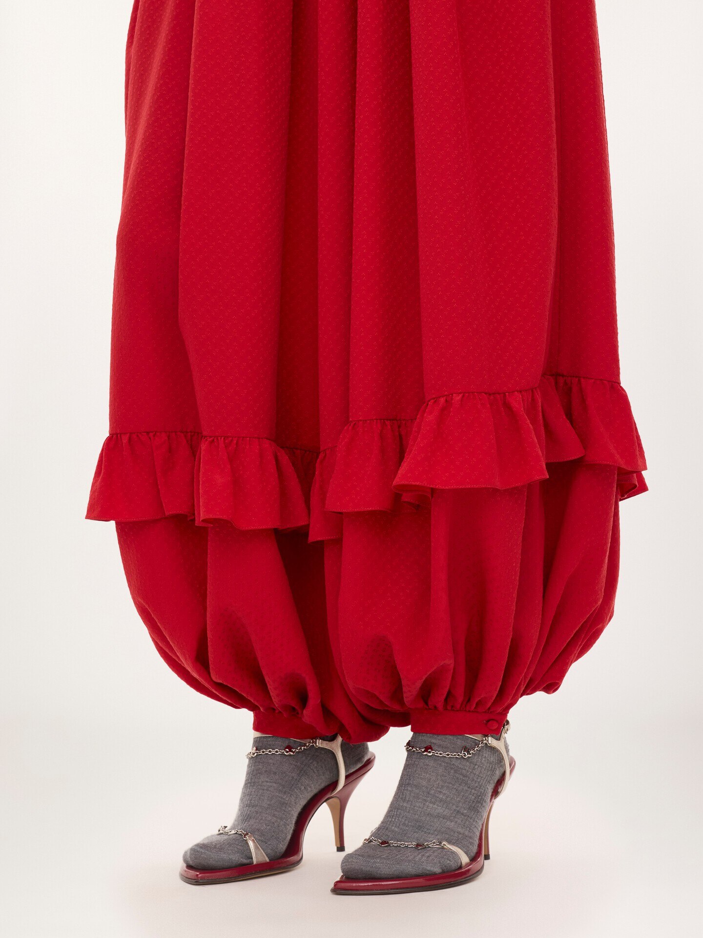 Fluid ruffled pants in silk jacquard - 7.0