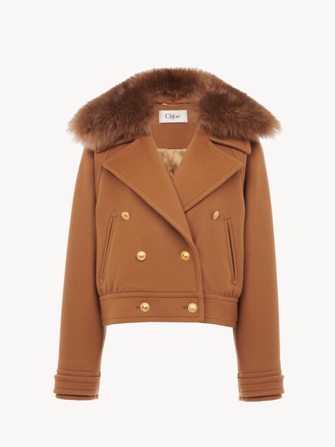 Short boxy double-breasted coat in soft wool