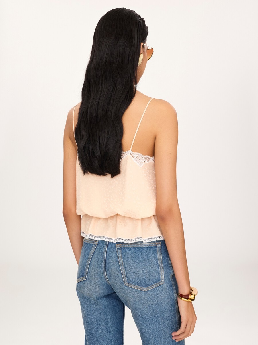 Camisole top in silk jacquard & lace - 4