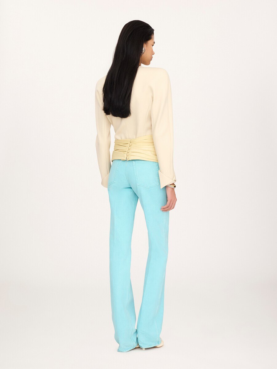 Collarless fitted jacket in wool grain de poudre - 4