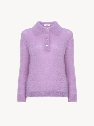 Pull polo en maille de laine alpaga m&eacute;lang&eacute;e - 2