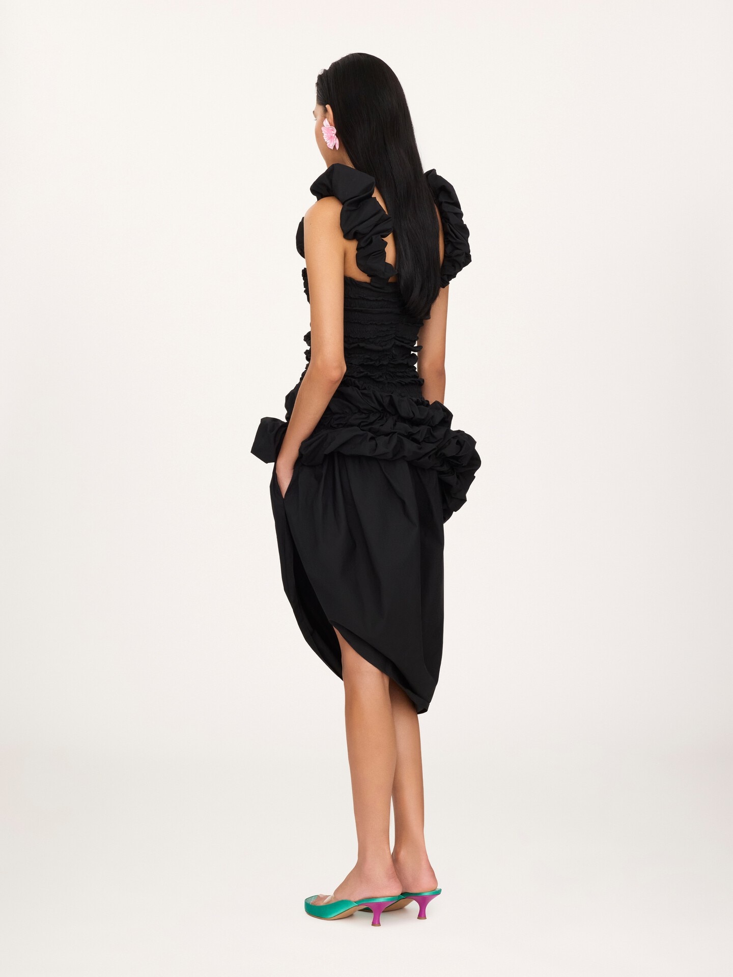 Ruched bustier midi dress in cotton poplin - 5.0