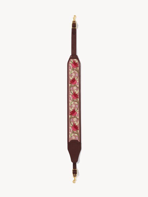 Grained leather strap with floral embroidery