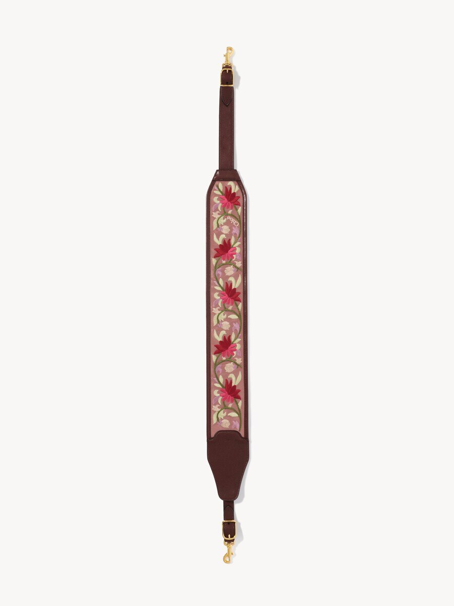 Grained leather strap with floral embroidery - 2